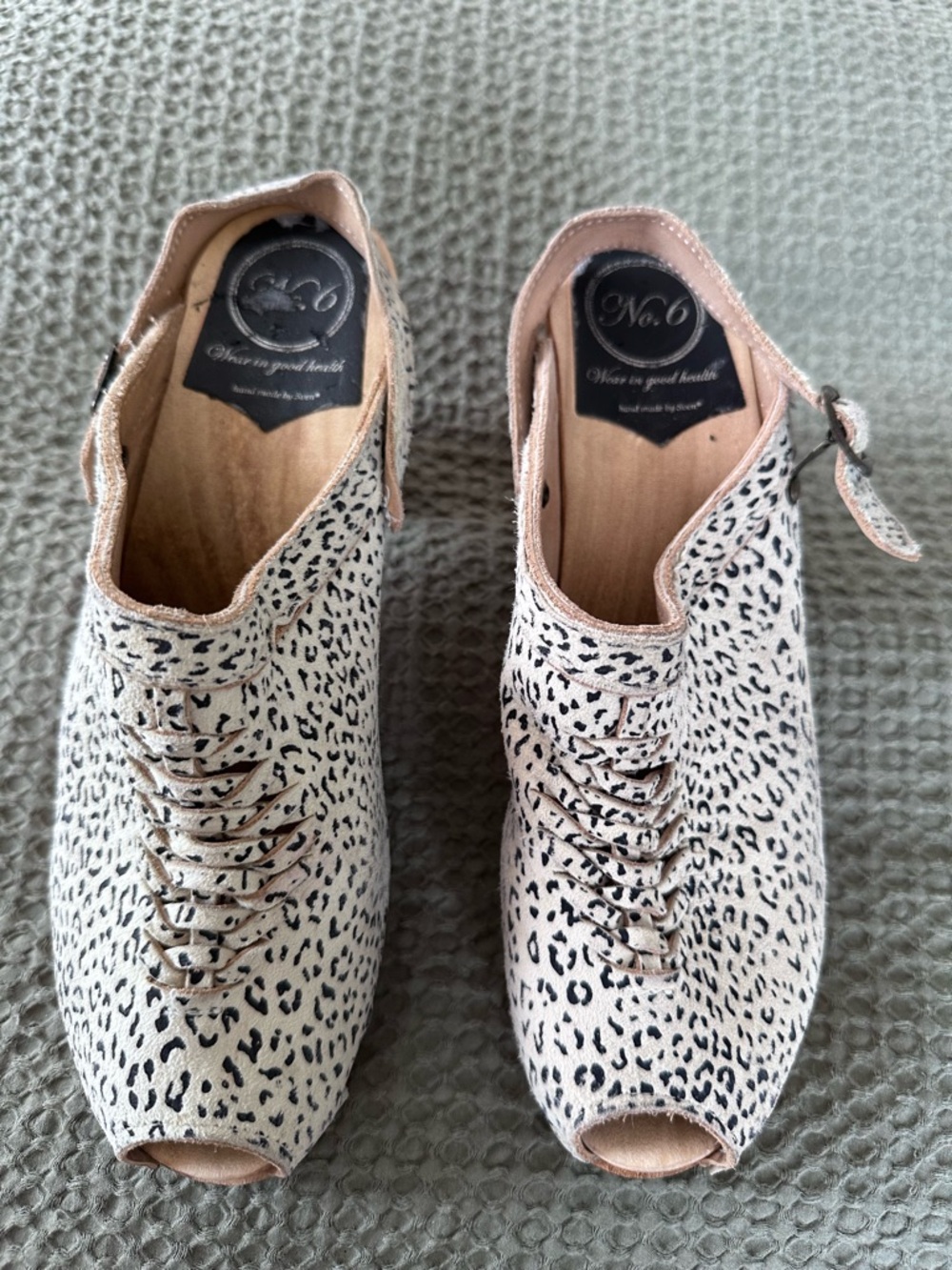 Sven Beige and Black Leopard Print Peep-Toe Mules